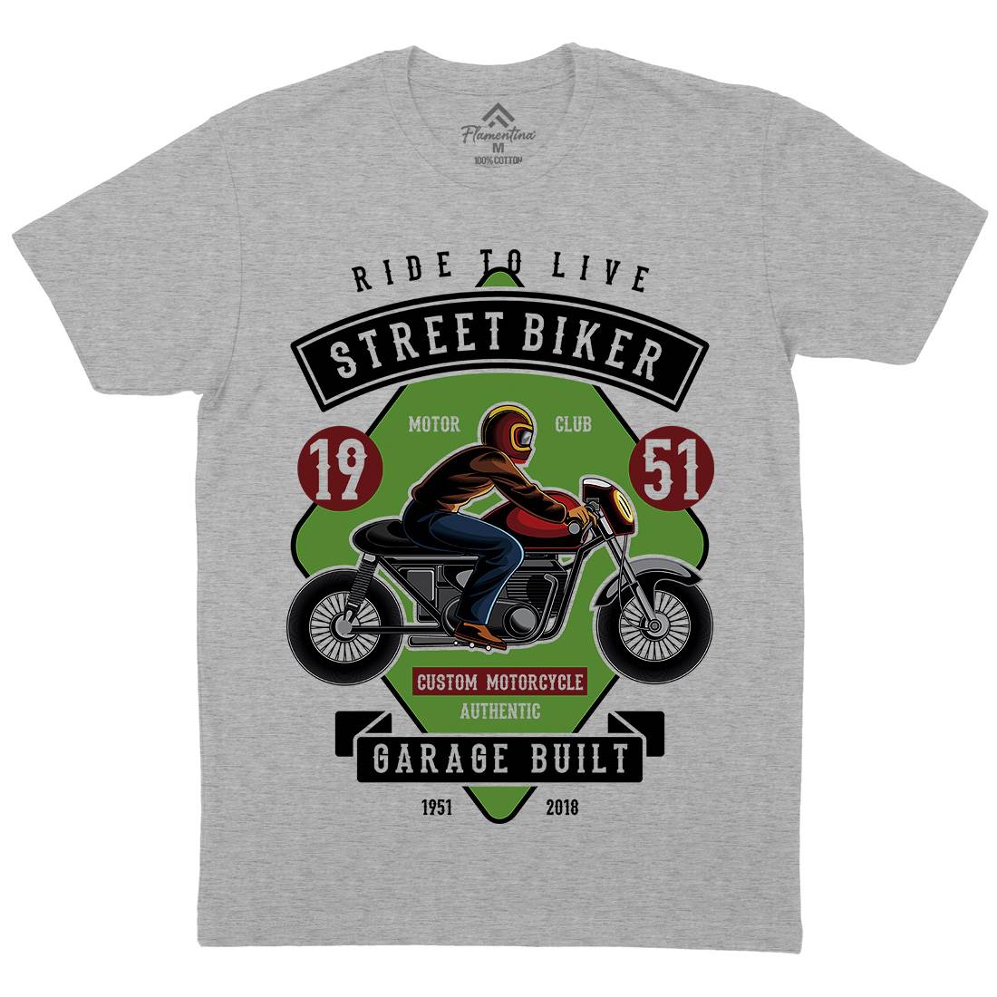 Street Biker Mens Organic Crew Neck T-Shirt Motorcycles C453