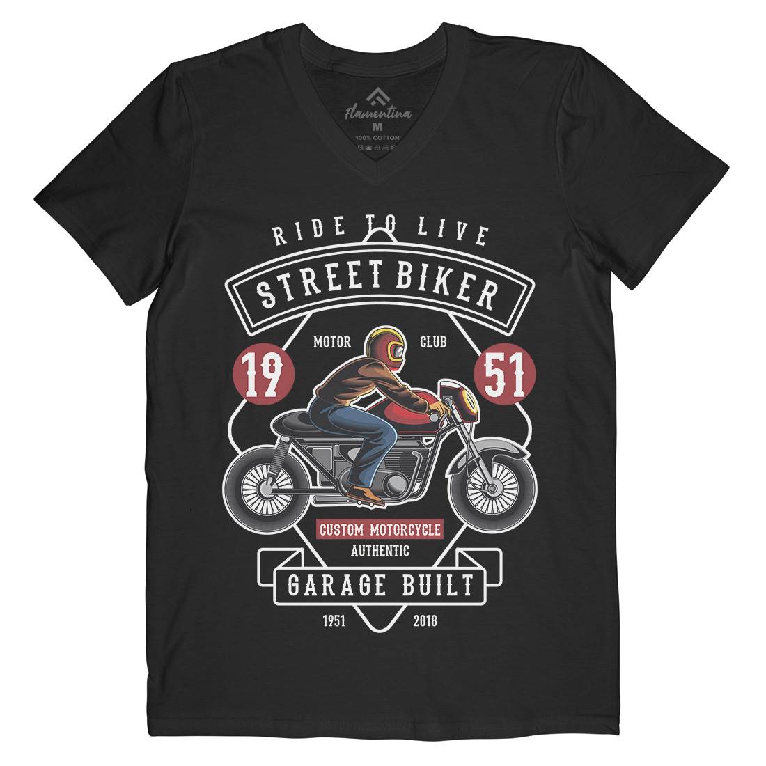 Street Biker Mens Organic V-Neck T-Shirt Motorcycles C453