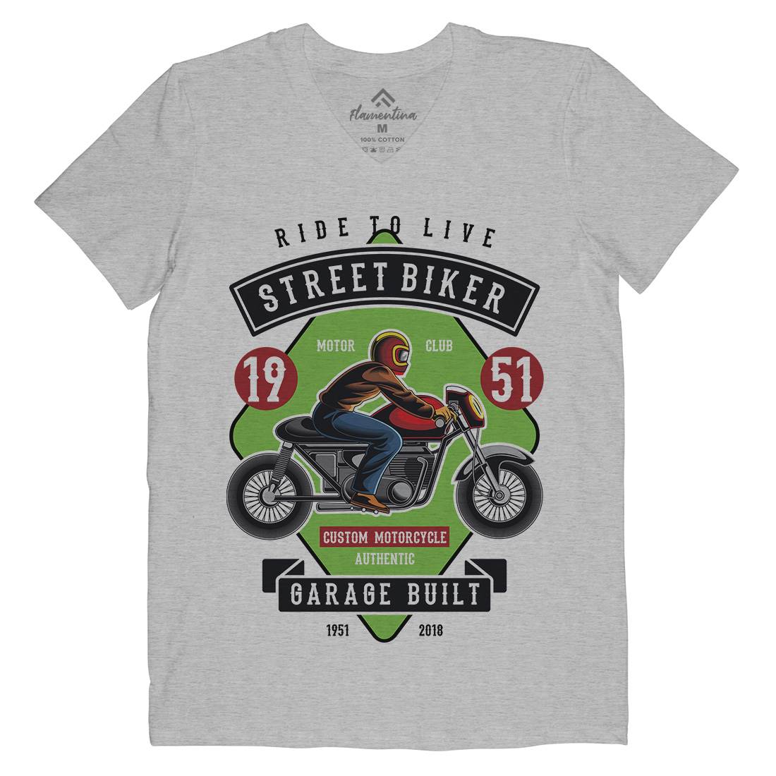 Street Biker Mens Organic V-Neck T-Shirt Motorcycles C453