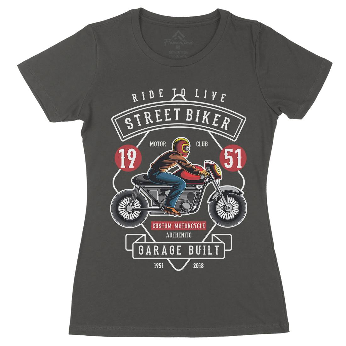 Street Biker Womens Organic Crew Neck T-Shirt Motorcycles C453