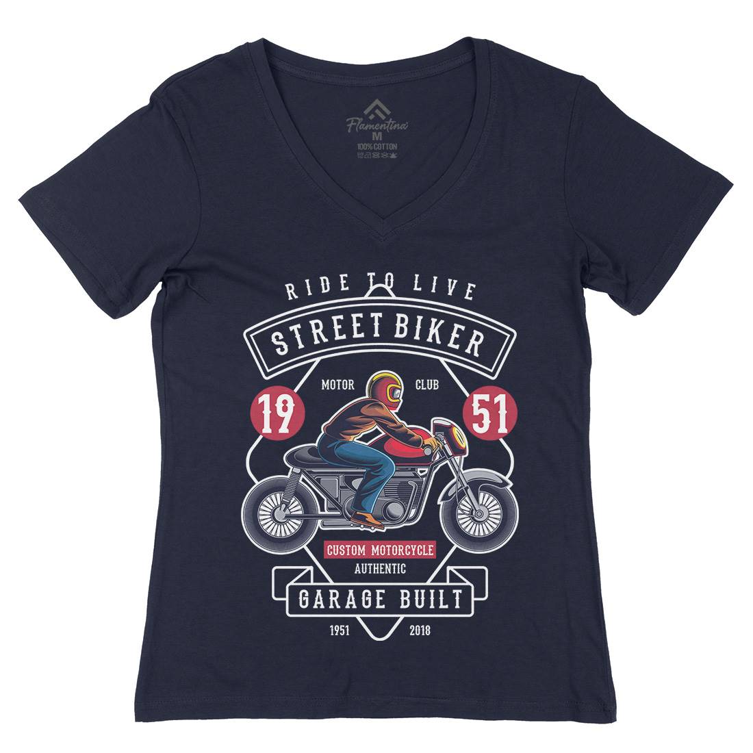 Street Biker Womens Organic V-Neck T-Shirt Motorcycles C453