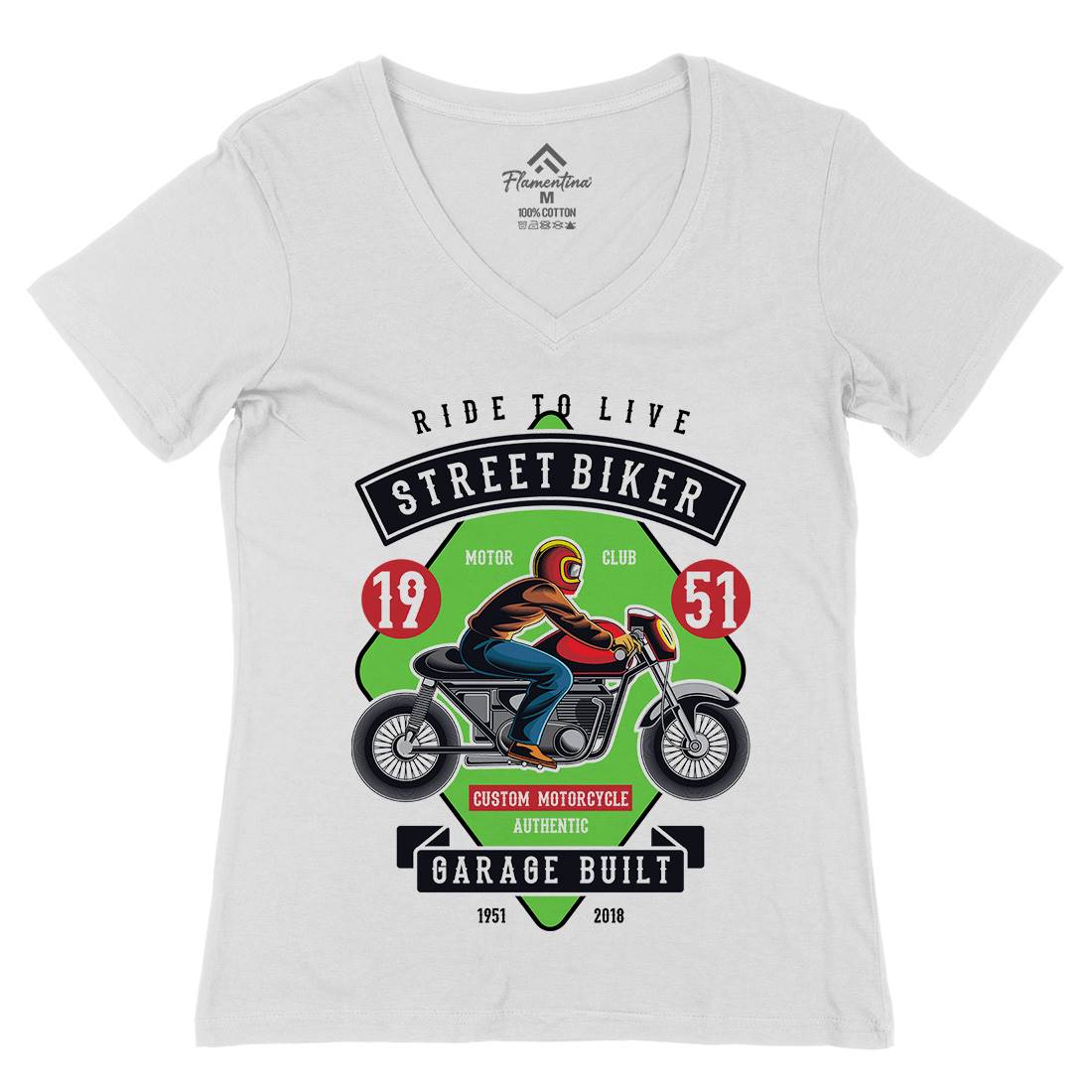 Street Biker Womens Organic V-Neck T-Shirt Motorcycles C453