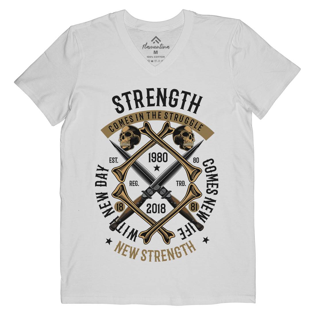Strength Mens Organic V-Neck T-Shirt Army C454