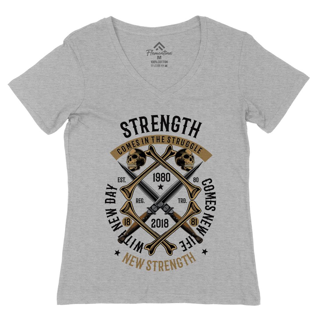 Strength Womens Organic V-Neck T-Shirt Army C454