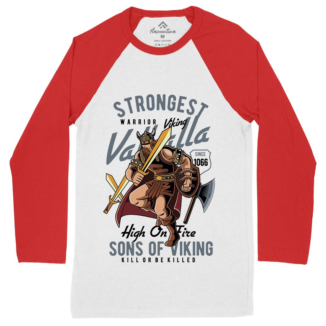 Strongest Viking Mens Long Sleeve Baseball T-Shirt Warriors C455