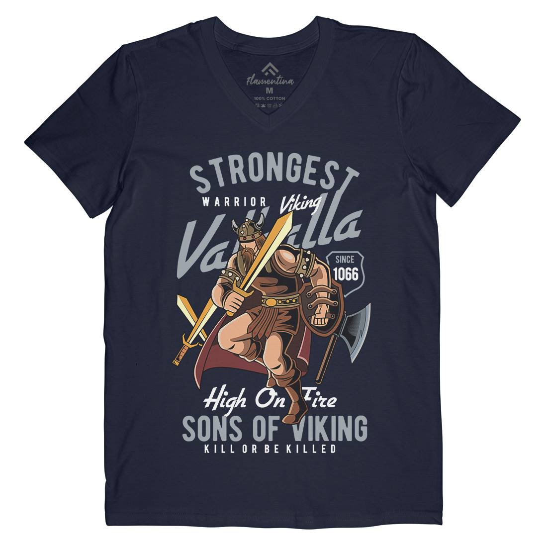 Strongest Viking Mens Organic V-Neck T-Shirt Warriors C455