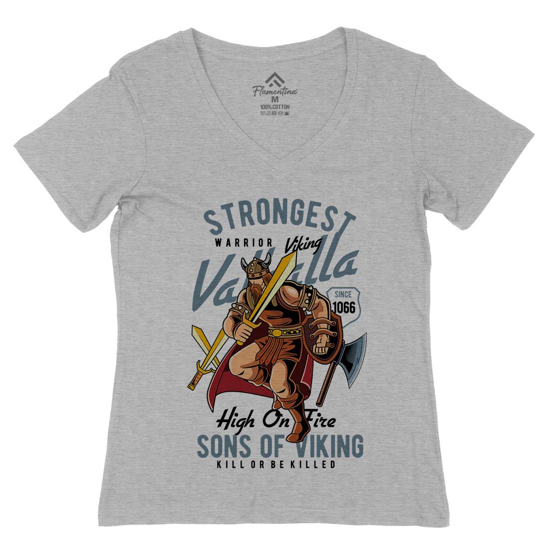 Strongest Viking Womens Organic V-Neck T-Shirt Warriors C455