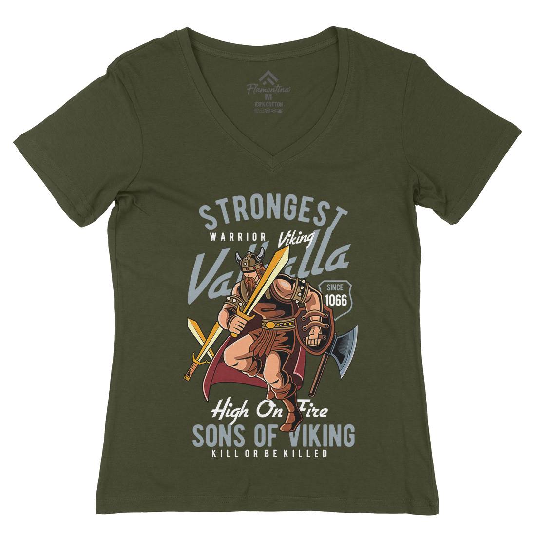 Strongest Viking Womens Organic V-Neck T-Shirt Warriors C455