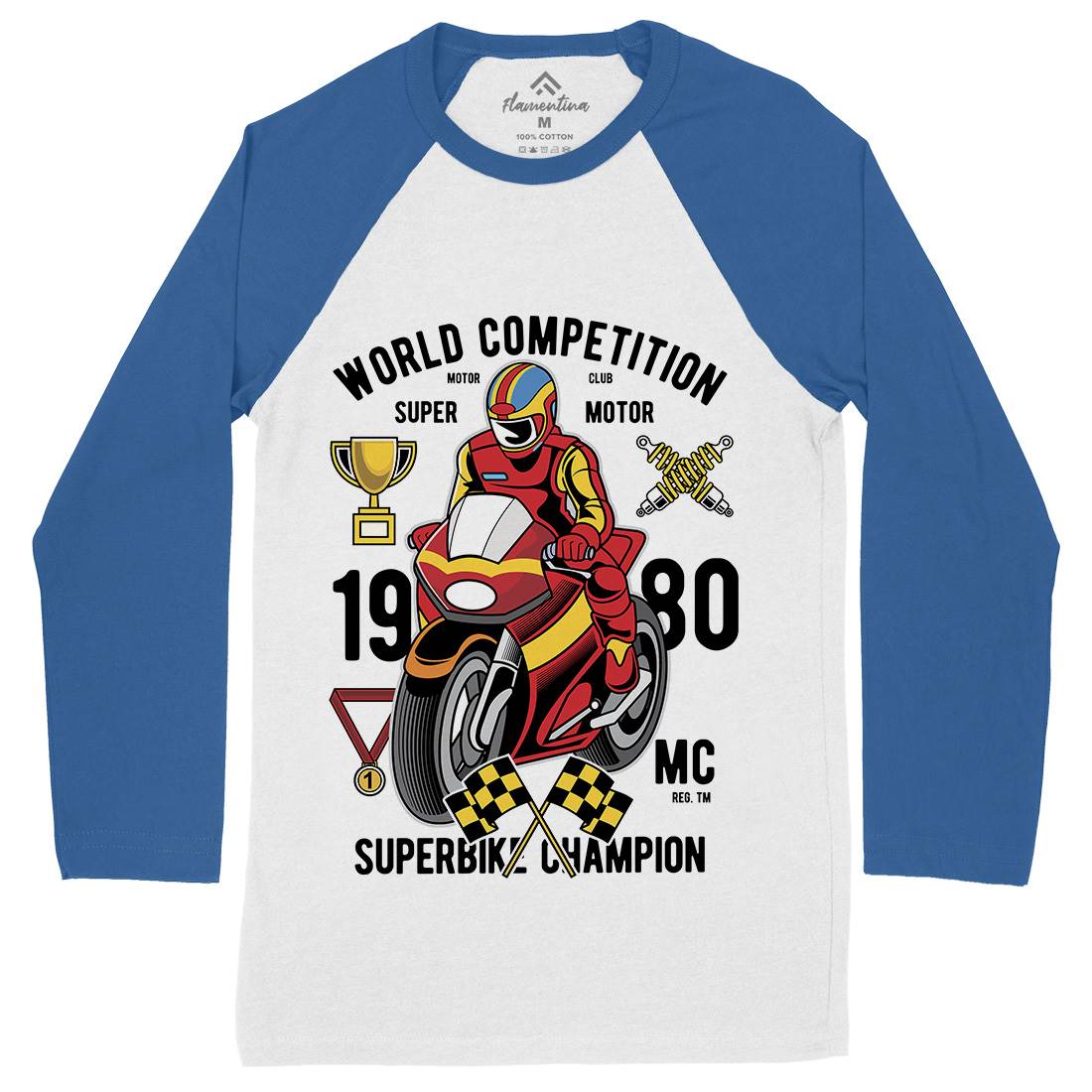 Super Bike World Competition Mens Long Sleeve Baseball T-Shirt Motorcycles C458