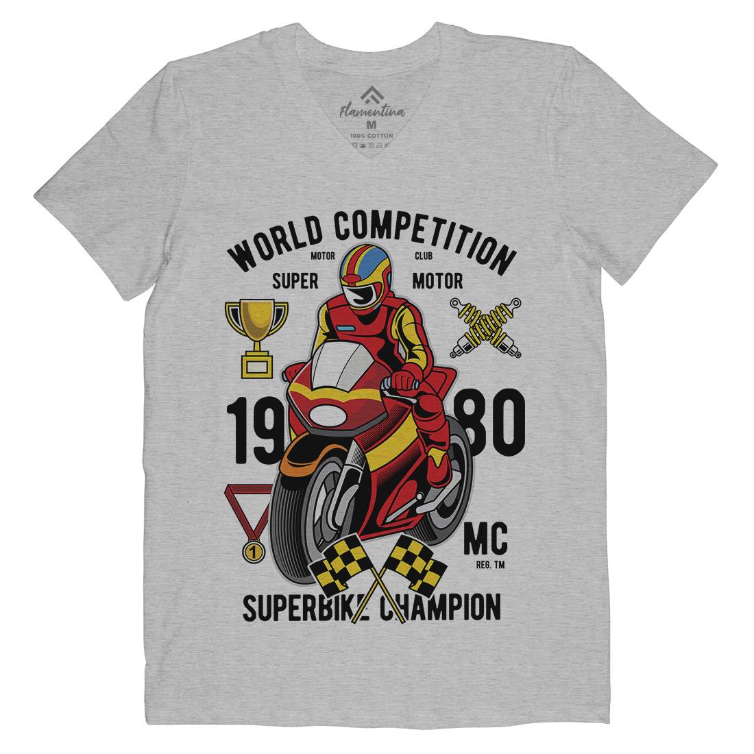 Super Bike World Competition Mens Organic V-Neck T-Shirt Motorcycles C458
