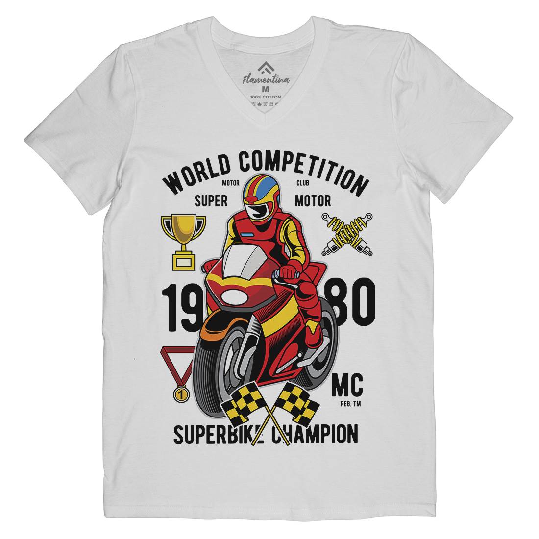 Super Bike World Competition Mens Organic V-Neck T-Shirt Motorcycles C458