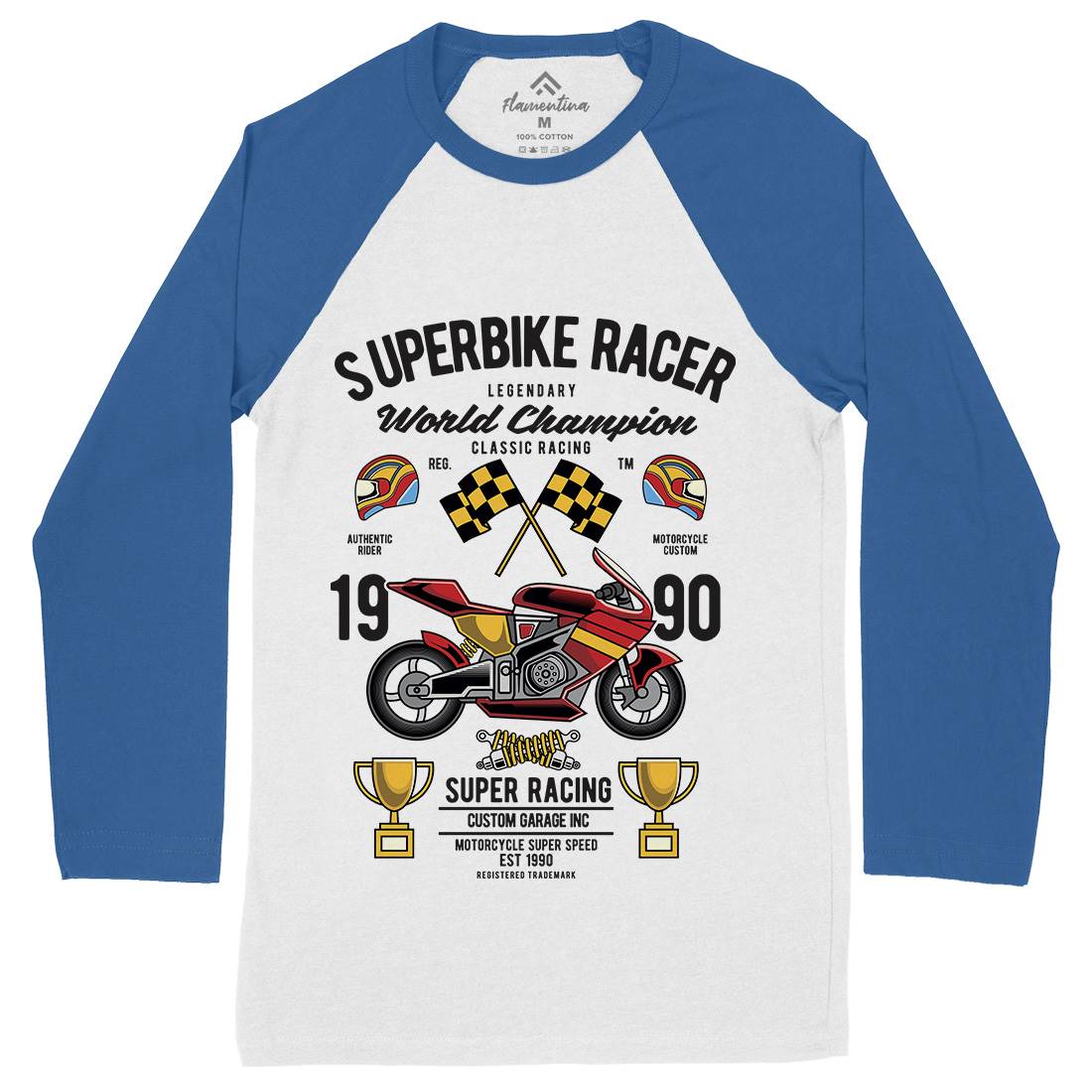 Superbike Racer Mens Long Sleeve Baseball T-Shirt Motorcycles C459