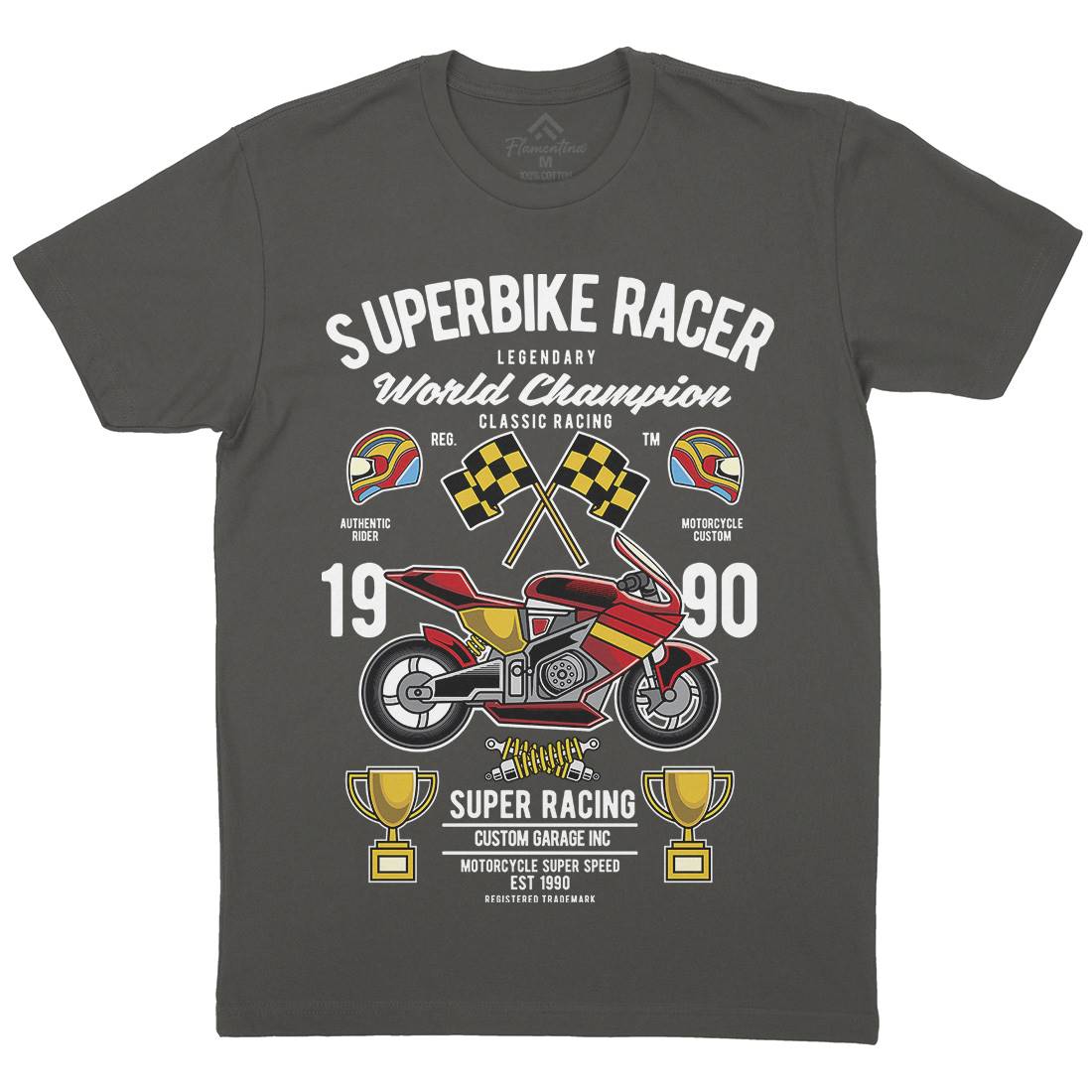 Superbike Racer Mens Organic Crew Neck T-Shirt Motorcycles C459