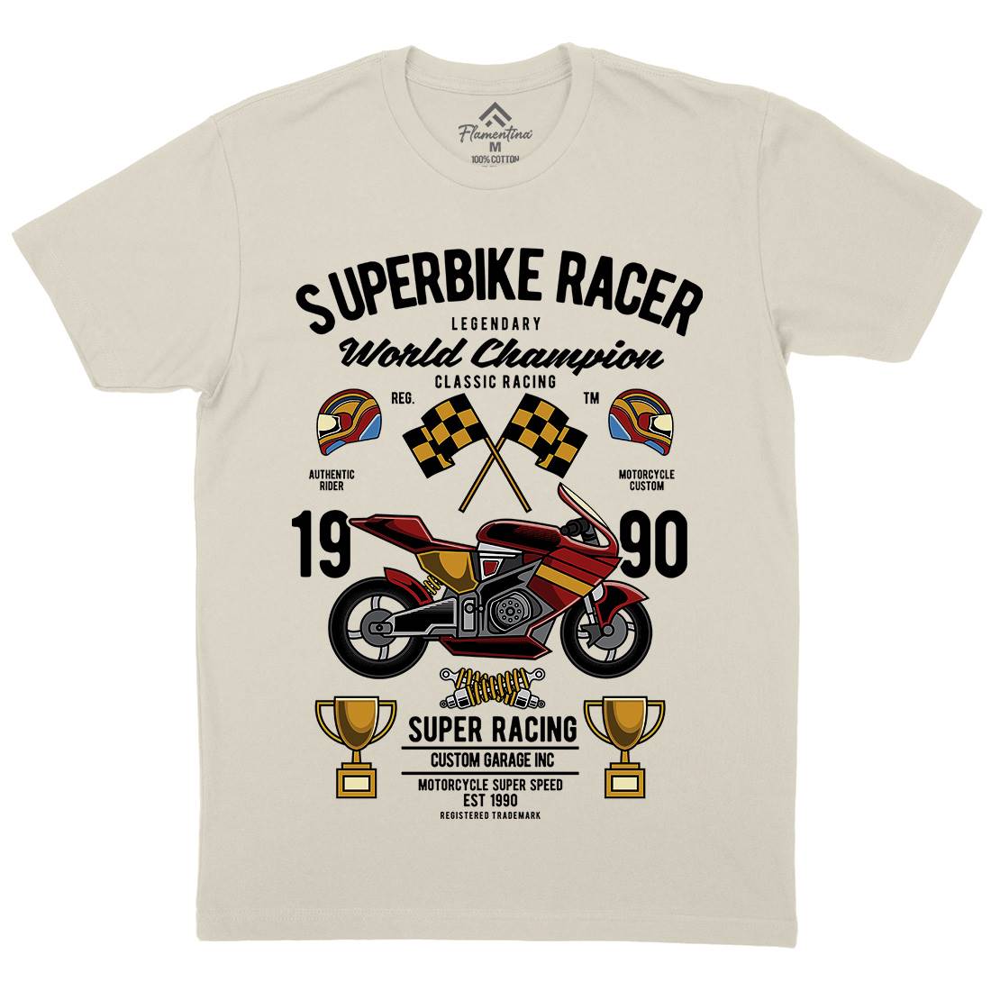 Superbike Racer Mens Organic Crew Neck T-Shirt Motorcycles C459