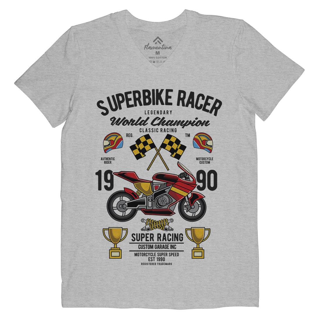 Superbike Racer Mens Organic V-Neck T-Shirt Motorcycles C459