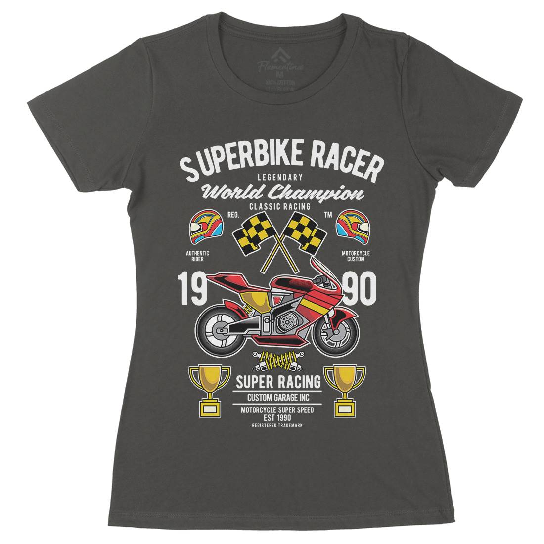 Superbike Racer Womens Organic Crew Neck T-Shirt Motorcycles C459