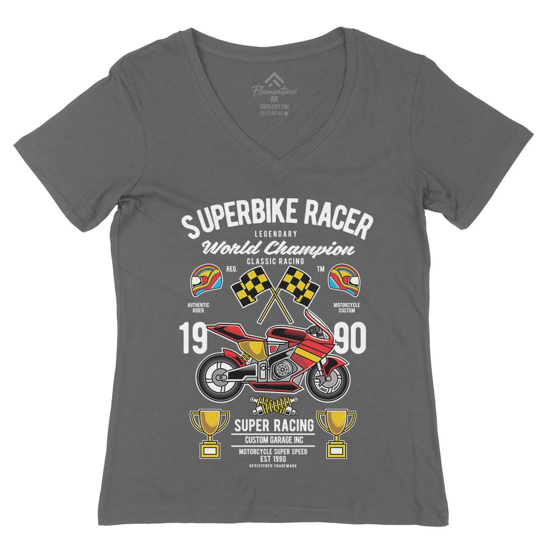 Superbike Racer Womens Organic V-Neck T-Shirt Motorcycles C459