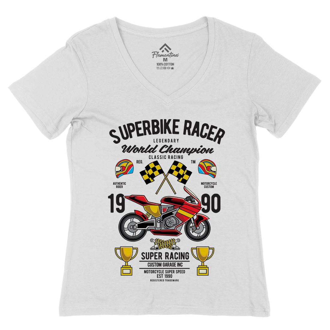 Superbike Racer Womens Organic V-Neck T-Shirt Motorcycles C459