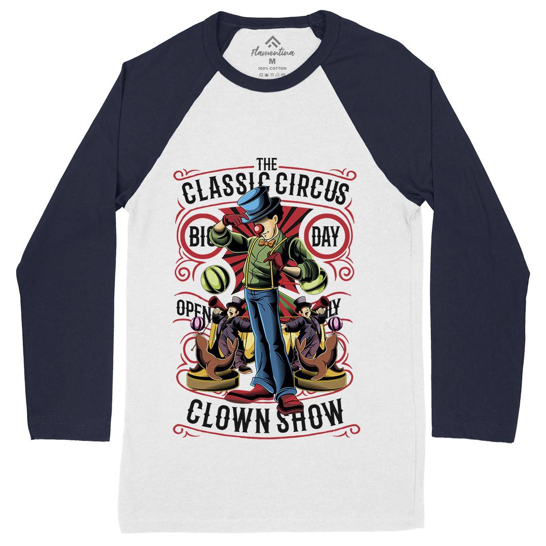 Classic Circus Mens Long Sleeve Baseball T-Shirt Retro C461