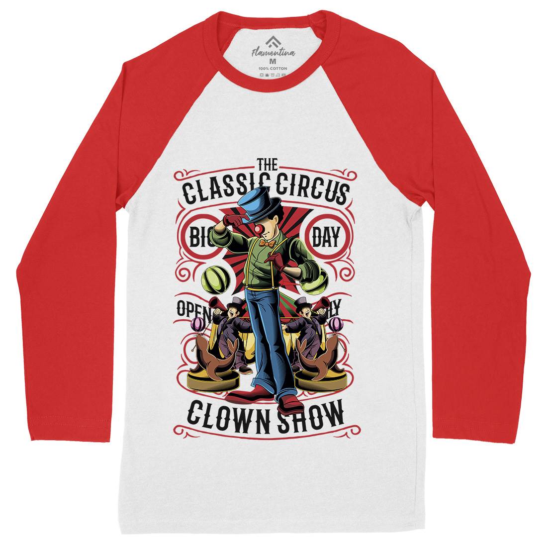 Classic Circus Mens Long Sleeve Baseball T-Shirt Retro C461