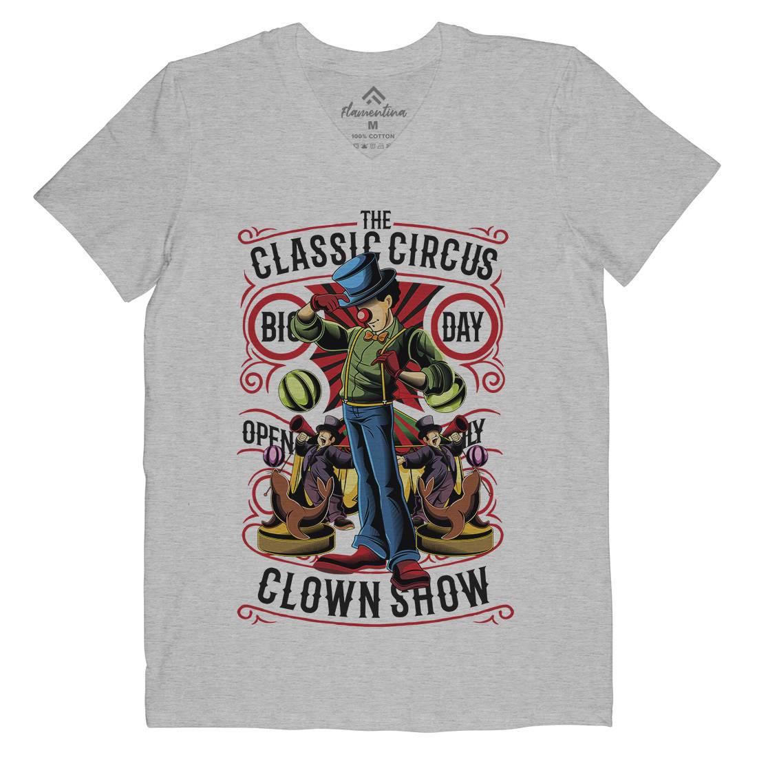 Classic Circus Mens Organic V-Neck T-Shirt Retro C461