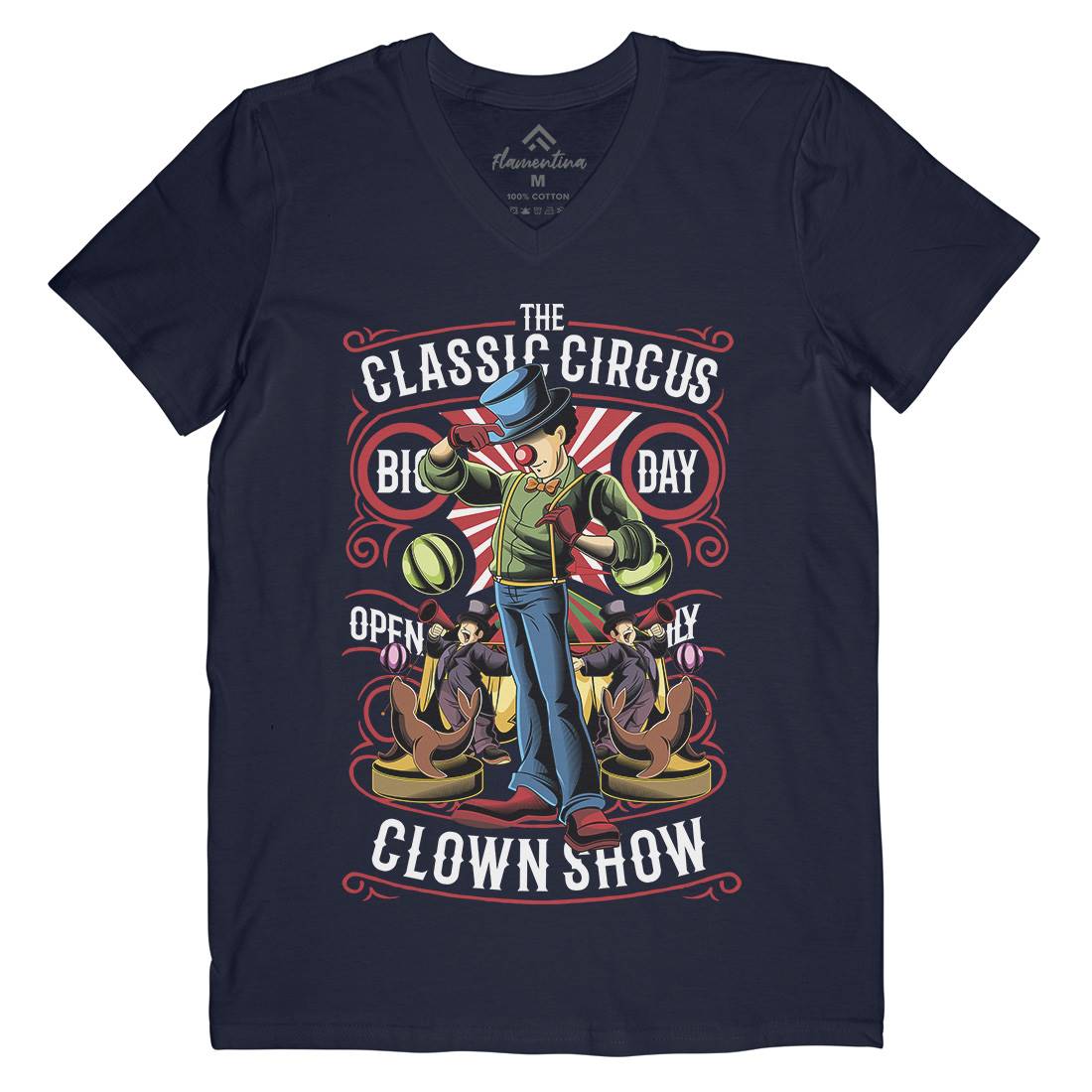 Classic Circus Mens Organic V-Neck T-Shirt Retro C461