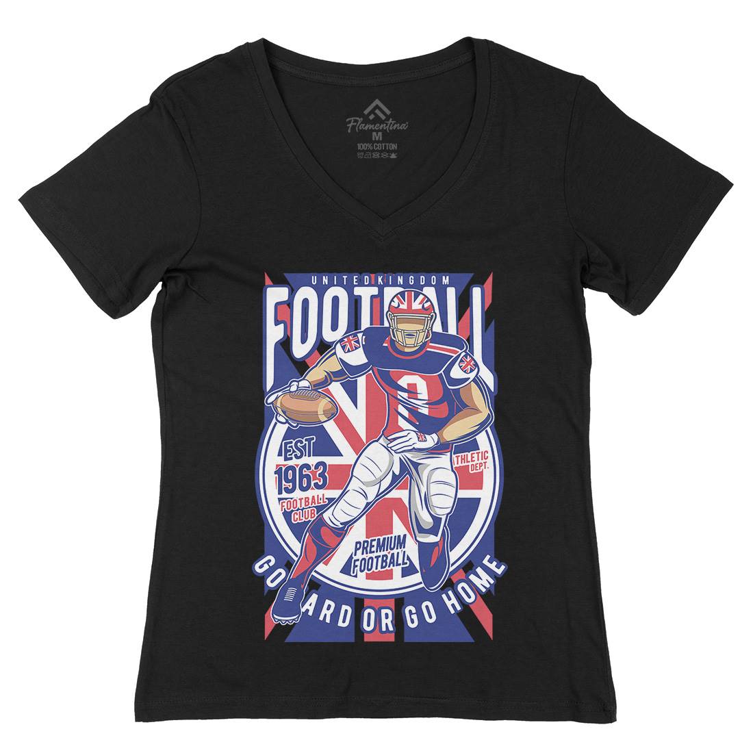 Uk Football Womens Organic V-Neck T-Shirt Sport C464