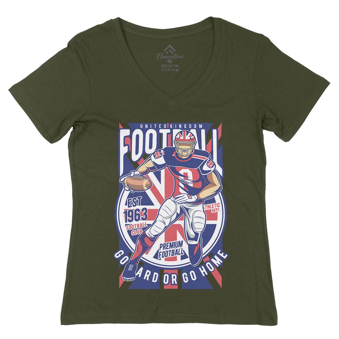 Uk Football Womens Organic V-Neck T-Shirt Sport C464