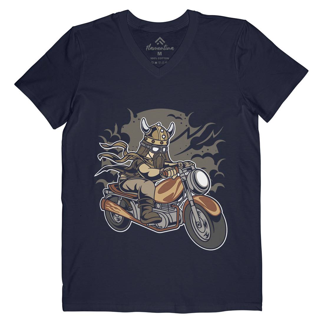 Viking Mens Organic V-Neck T-Shirt Motorcycles C468