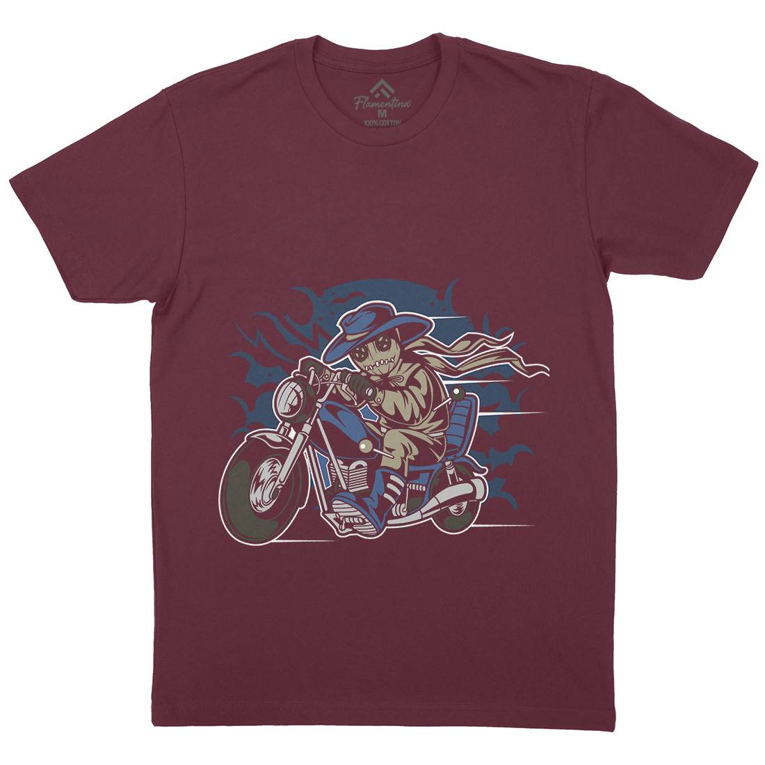 Voodoo Doll Biker Mens Organic Crew Neck T-Shirt Motorcycles C469