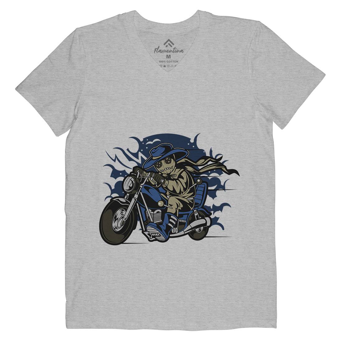 Voodoo Doll Biker Mens Organic V-Neck T-Shirt Motorcycles C469