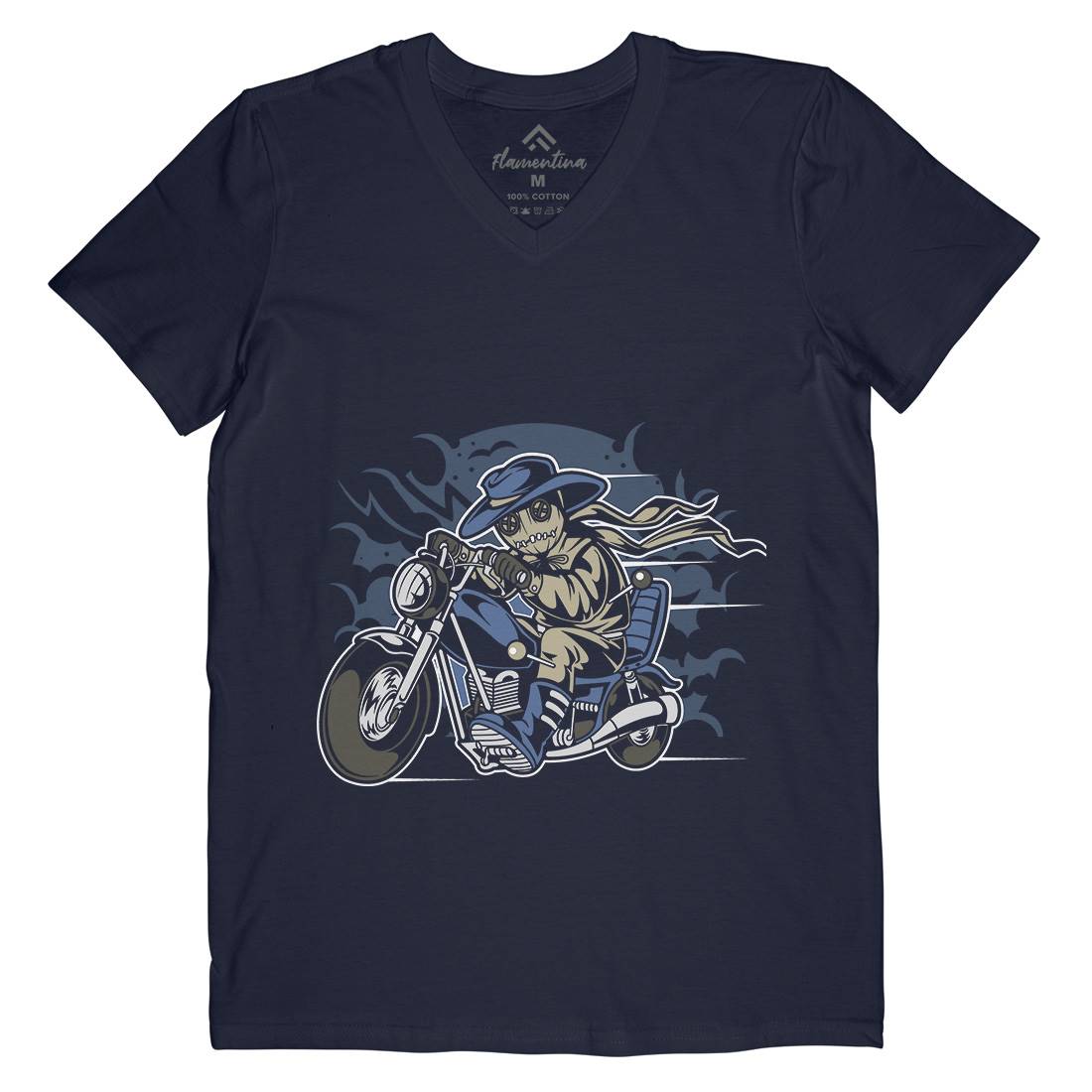 Voodoo Doll Biker Mens Organic V-Neck T-Shirt Motorcycles C469