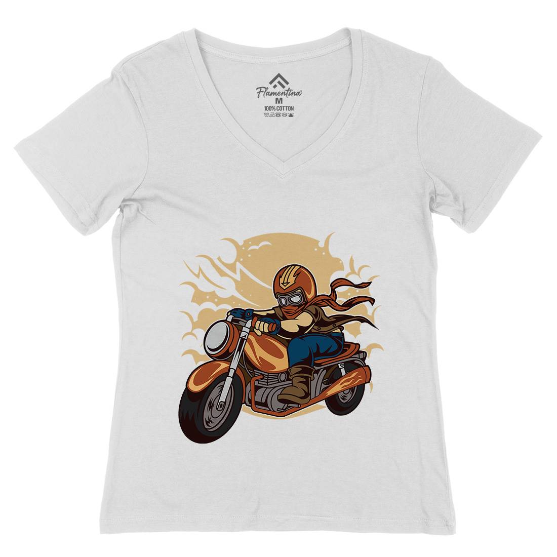Wild Biker Womens Organic V-Neck T-Shirt Motorcycles C473