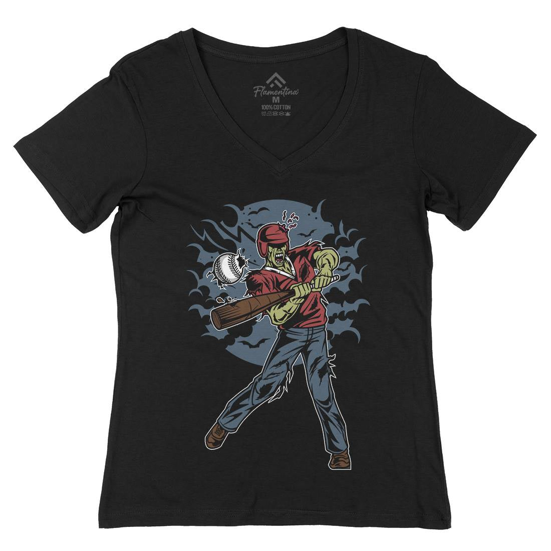 Zombie Baseball Womens Organic V-Neck T-Shirt Sport C475