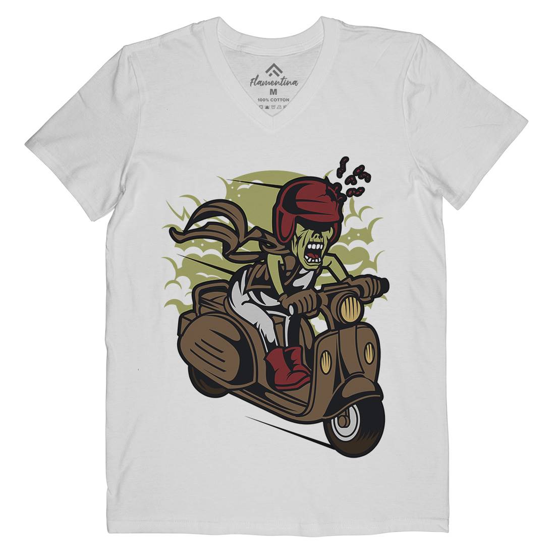 Zombie Scooter Mens Organic V-Neck T-Shirt Motorcycles C476