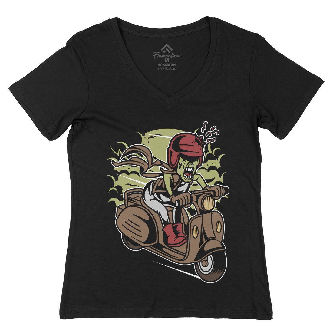 Zombie Scooter Womens Organic V-Neck T-Shirt Motorcycles C476