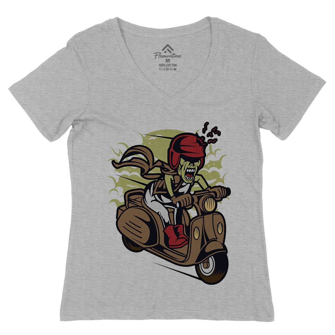 Zombie Scooter Womens Organic V-Neck T-Shirt Motorcycles C476