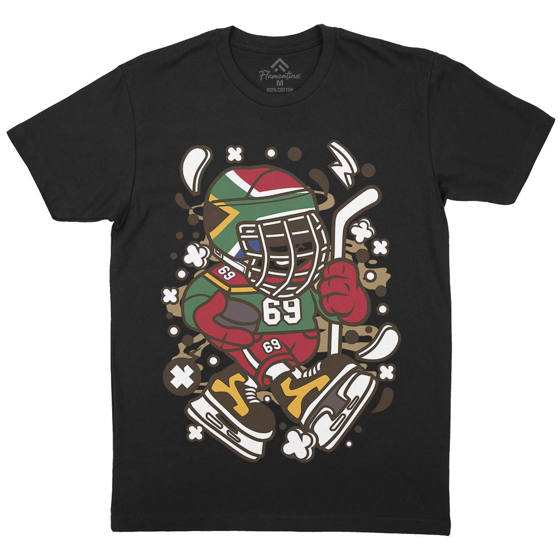 African Hockey Kid Mens Organic Crew Neck T-Shirt Sport C477