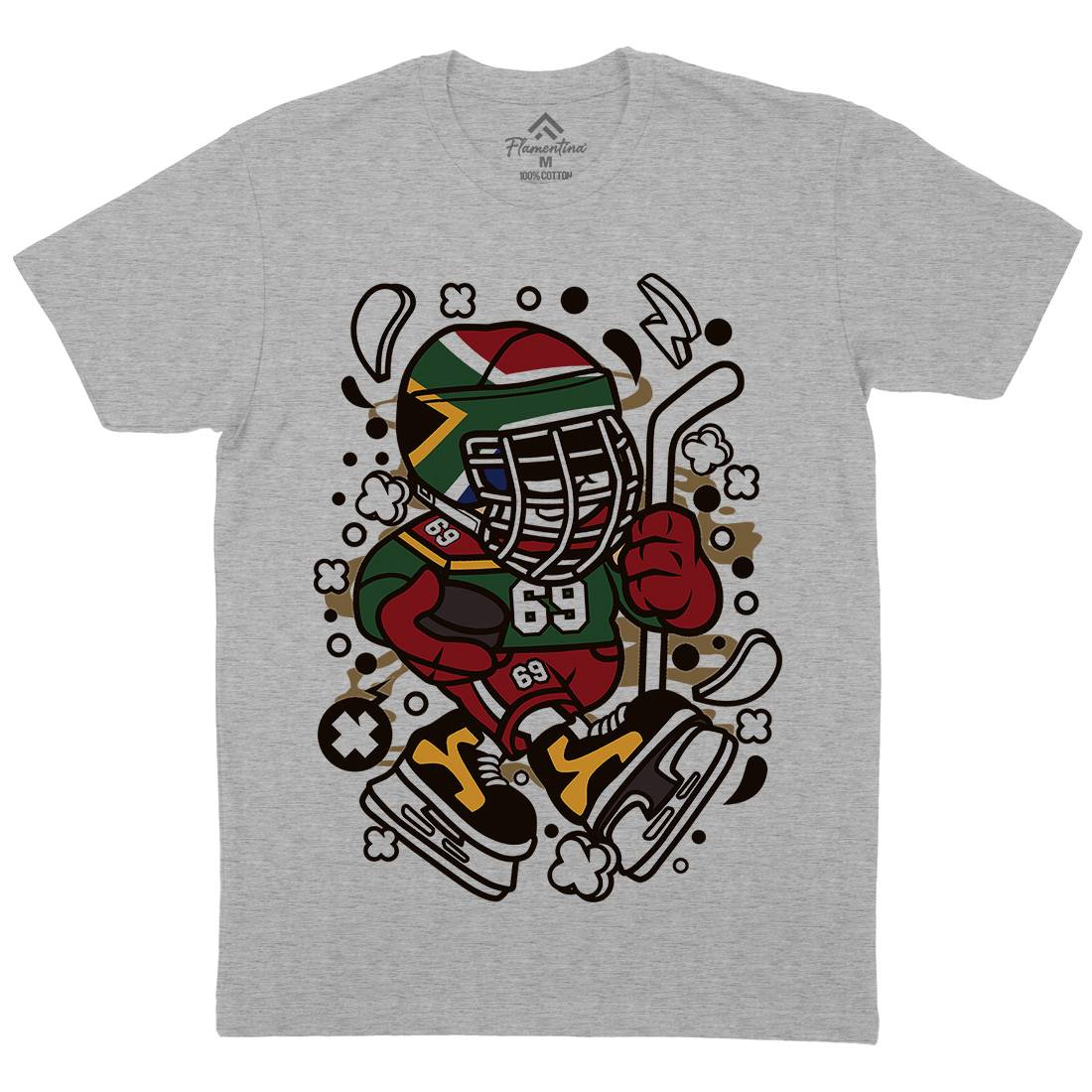African Hockey Kid Mens Organic Crew Neck T-Shirt Sport C477