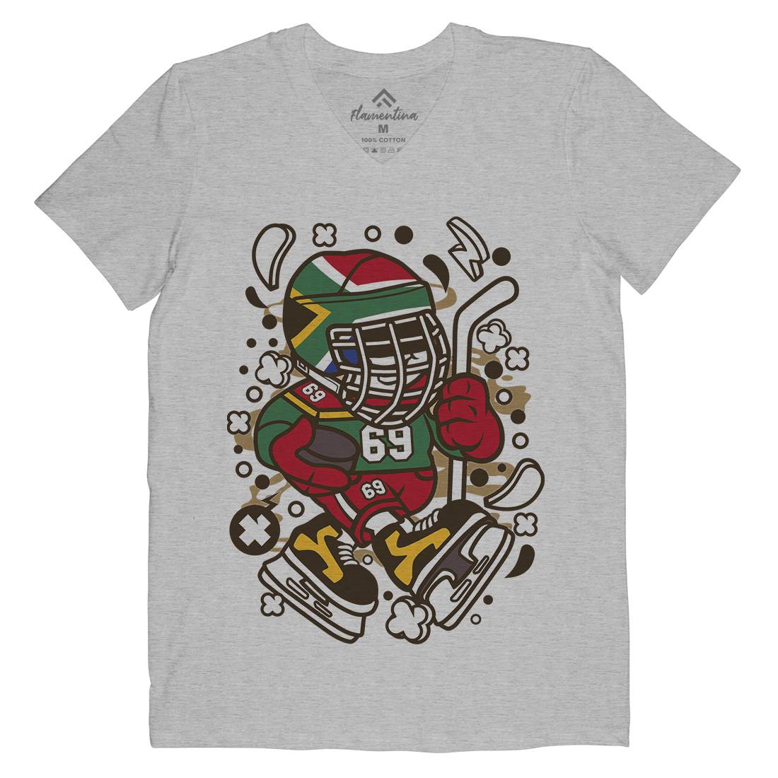African Hockey Kid Mens Organic V-Neck T-Shirt Sport C477