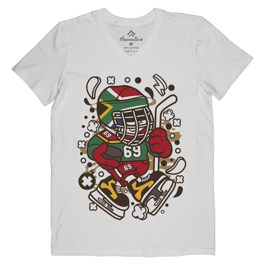African Hockey Kid Mens Organic V-Neck T-Shirt Sport C477