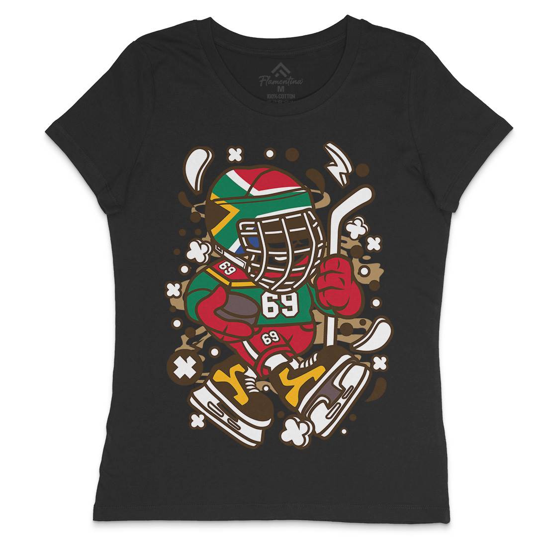 African Hockey Kid Womens Crew Neck T-Shirt Sport C477