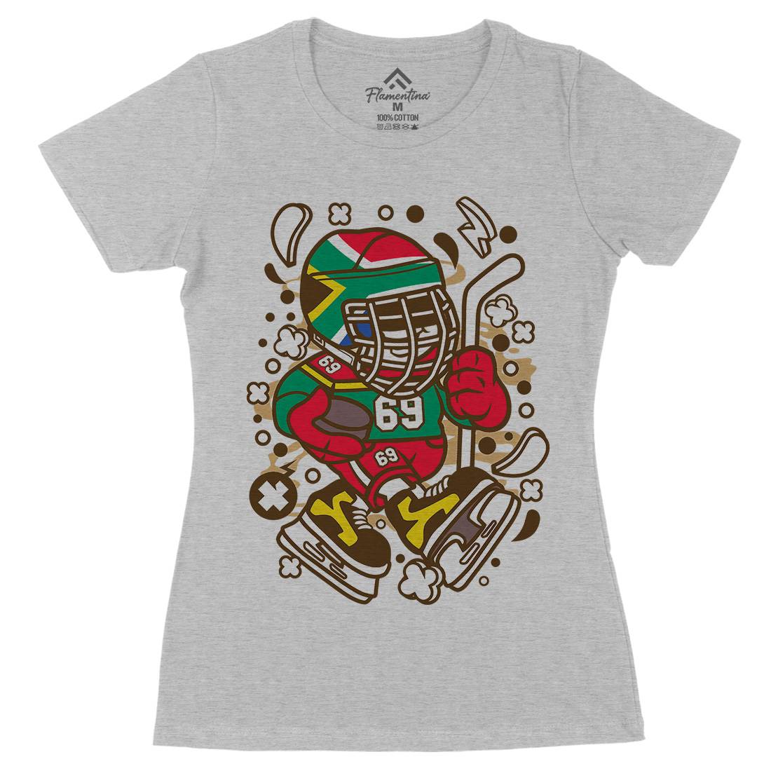 African Hockey Kid Womens Organic Crew Neck T-Shirt Sport C477