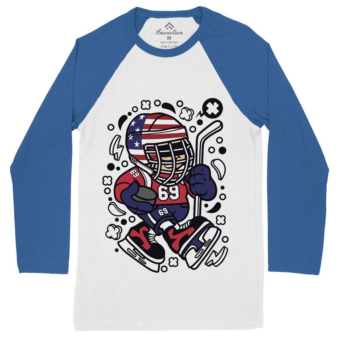 American Hockey Kid Mens Long Sleeve Baseball T-Shirt Sport C478