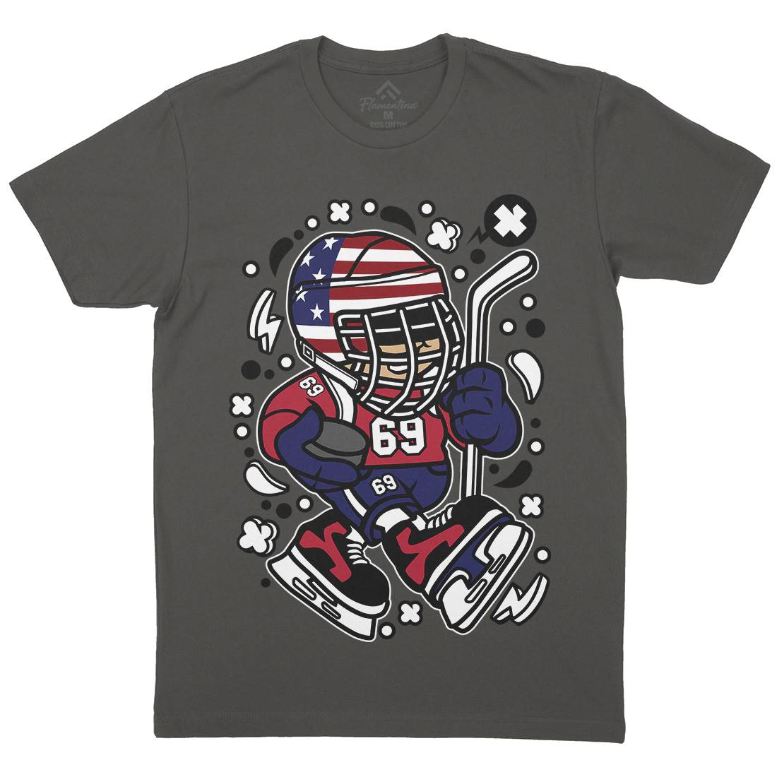 American Hockey Kid Mens Organic Crew Neck T-Shirt Sport C478