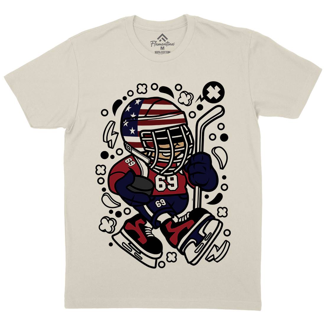 American Hockey Kid Mens Organic Crew Neck T-Shirt Sport C478