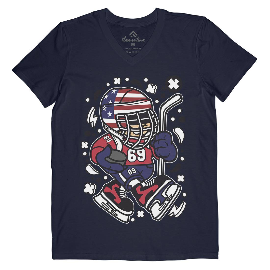American Hockey Kid Mens V-Neck T-Shirt Sport C478