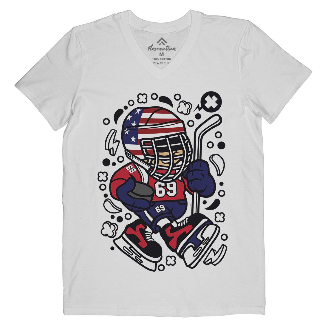 American Hockey Kid Mens Organic V-Neck T-Shirt Sport C478
