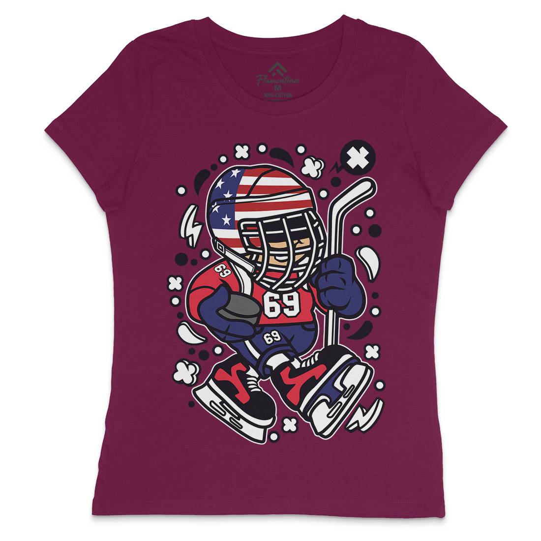 American Hockey Kid Womens Crew Neck T-Shirt Sport C478