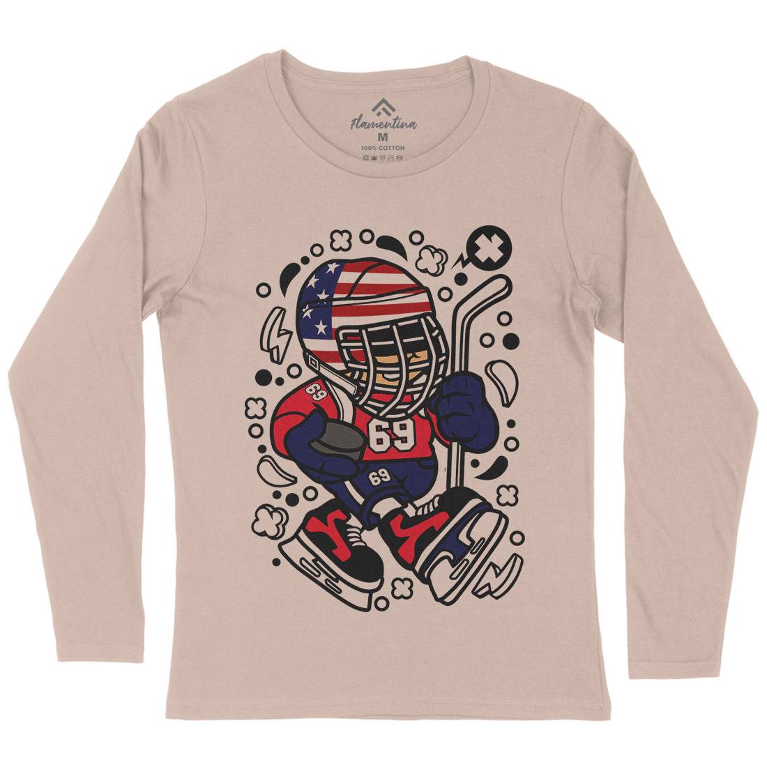 American Hockey Kid Womens Long Sleeve T-Shirt Sport C478